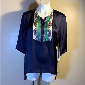 Line & Dot Blue Silk Blouse